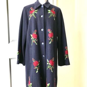 ⛄️WOOL⛄️ Monsoon Pea Coat with 🌹embroidery